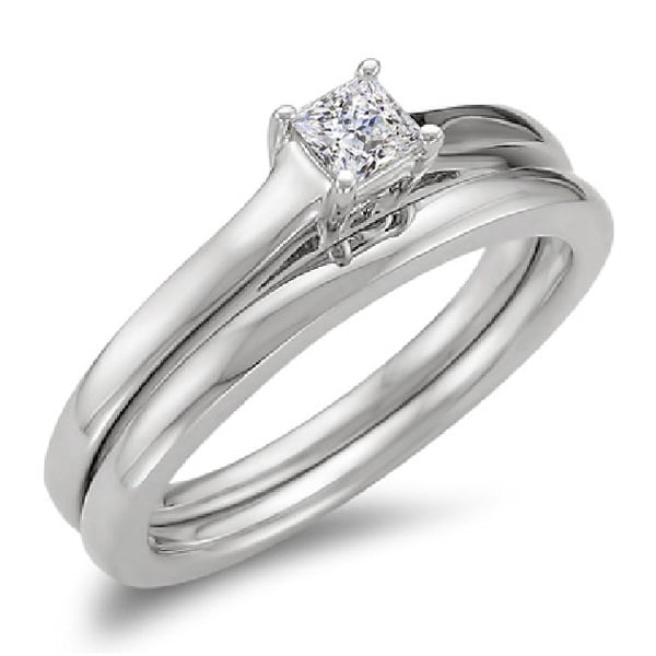 Dazzlingrock Collection 0.45 Carat ctw 10k Gold Princess /& Round Diamond Ladies Wedding Matching Band Stackable Ring 1//2 CT
